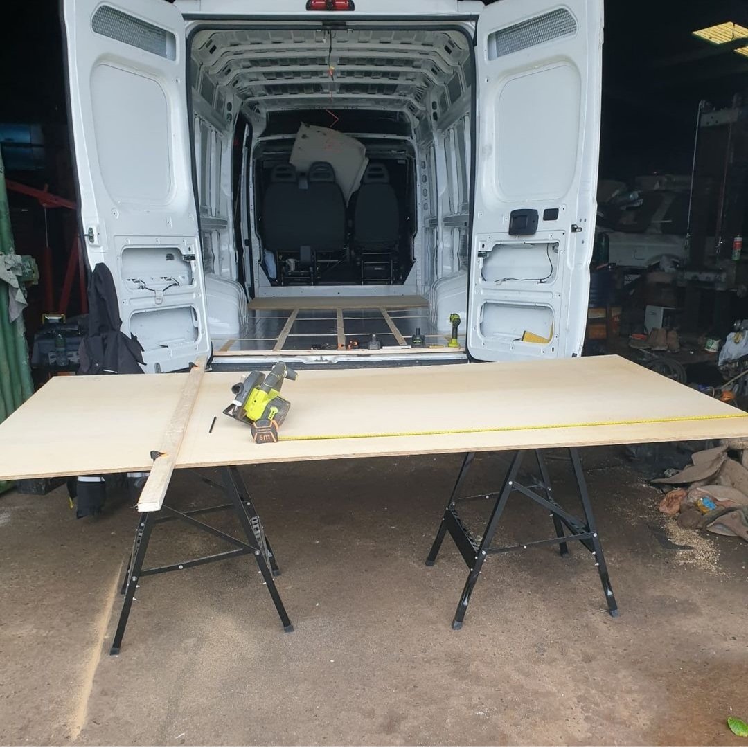 CBFoley's tweet photo. Day 6 Part 1: Measure SEVERAL times, cut once. This ply sheeting isn't cheap 😬
#SelfBuildVan #SelfBuild #SelfBuildDiary #VanLife #VanLifeDiary https://t.co/S07BBFa2kw