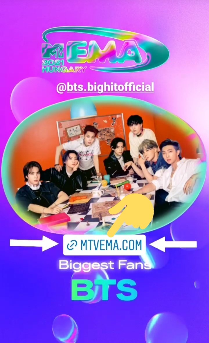 01Btsxarmy's tweet photo. FINAL ROUND Voting for "BIGGEST FANS" at the 2021 #MTVEMA has started. 

TO VOTE: 
1. Go to MTVEMA's IG story or click:
https://t.co/CnsZvRDZNL
2. Look for BTS
3. Tap to vote
4. Click "MTVEMA..COM"
5. Tap "VISIT LINK"

NOTE: Use all IG accs first then go for unlimited voting. https://t.co/dUTB6c5IdB