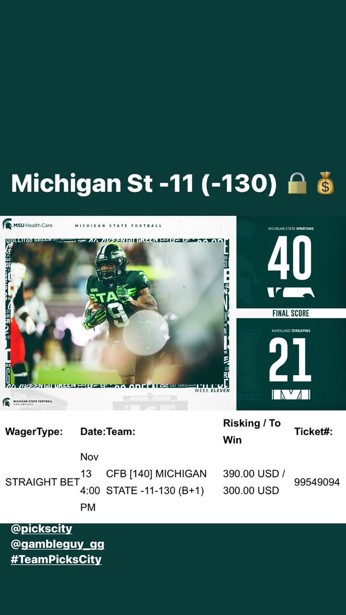 Adams_EVB's tweet image. ♠️GoGetEmSports NCAAF Review♠️

- Syracuse +3.5 (-130) 5U ❌

- SMU -6.5 (-130) 5U ✅

- Baylor +5.5 (-130) 3U ✅

- Michigan St -11 (-130) 3U ✅

- BAMA/NMST U68 (-130) 2U ✅

- Houston -24 (-130) 2U ✅

- Minnesota +5 (-130) 🅿️

5-1-1 +8.5U 💰

WE. KILL. IT. AGAIN

@PicksCity
