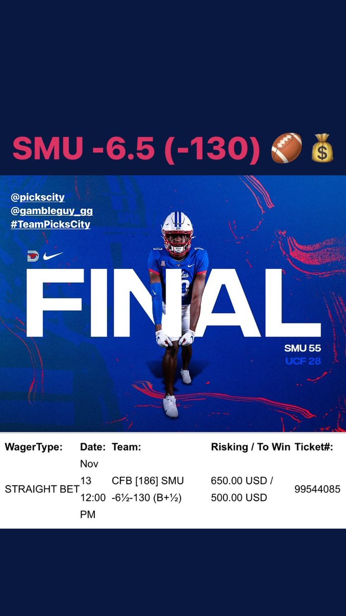 Adams_EVB's tweet image. ♠️GoGetEmSports NCAAF Review♠️

- Syracuse +3.5 (-130) 5U ❌

- SMU -6.5 (-130) 5U ✅

- Baylor +5.5 (-130) 3U ✅

- Michigan St -11 (-130) 3U ✅

- BAMA/NMST U68 (-130) 2U ✅

- Houston -24 (-130) 2U ✅

- Minnesota +5 (-130) 🅿️

5-1-1 +8.5U 💰

WE. KILL. IT. AGAIN

@PicksCity
