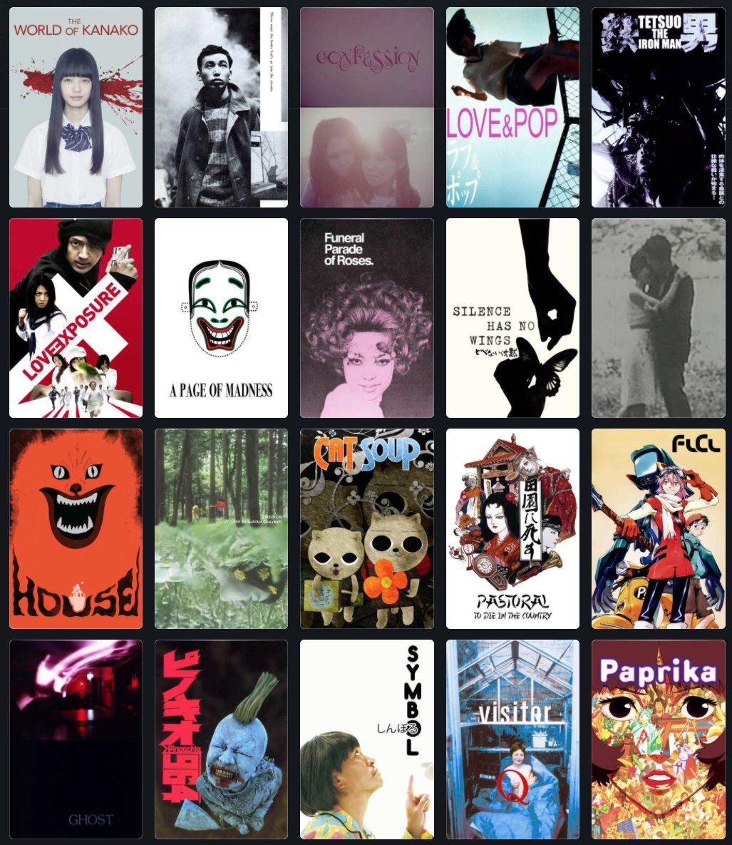 letterboxd's tweet photo. “Japanese Films That Will Blow Your Mind And Make You Reevaluate The Possibilities Of The Cinematic Artform”, a list by @GustavTurefeldt. How many have you watched? 🇯🇵📽️

See more titles from the list here: https://t.co/J3dBUvCJk0 https://t.co/4pqoIFIrHT