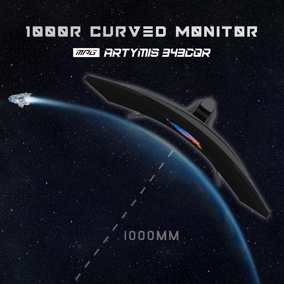 msigaming's tweet photo. To infinity and beyond🚀 1000R curvature perfectly fits human's field of view, reducing eye fatigue and providing you with the most immersive viewing experience. 👀 See More Information➡️ https://t.co/3fq9DhjCV1 #MSI #ARTYMIS #CurvedMonitor https://t.co/vw3MI5zJhJ
