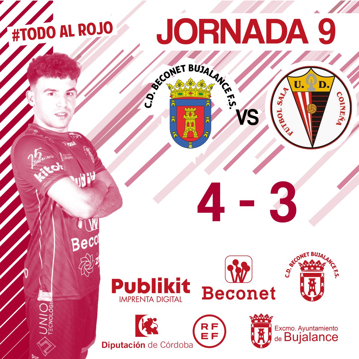 En la jornada de ayer se logró una importantísima victoria que nos sigue situando en la parte alta de la tabla 💪💪💪

⚽️ Antonio Catiti
⚽️ Cristóbal
⚽️ Julio
⚽️ Titín

#VamosBujalance #TodoAlRojo