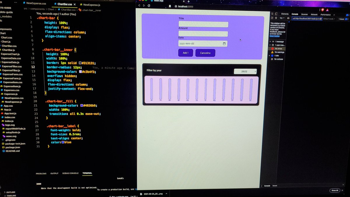 Sylvia_Makuch's tweet photo. Day 19 #100DaysOfCode learned how to make proportional data visualization graph using the user's data inputted in another component. My brain hurts #womenintech #WomenWhoCode #react #js #reactjs #codingnoob #Codingprojects https://t.co/TZeElPWa1W