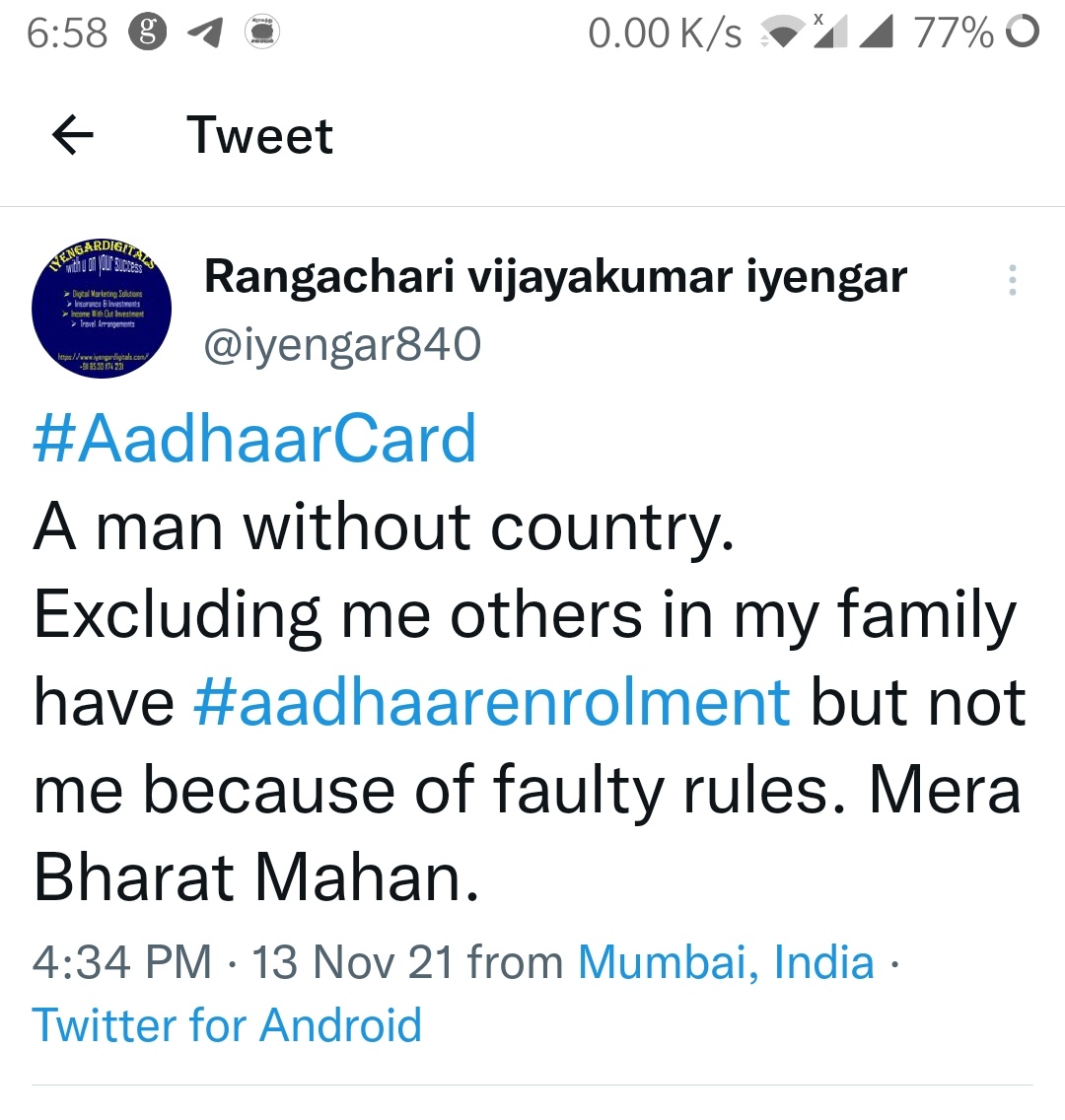Rangachari vijayakumar iyengar tweet media