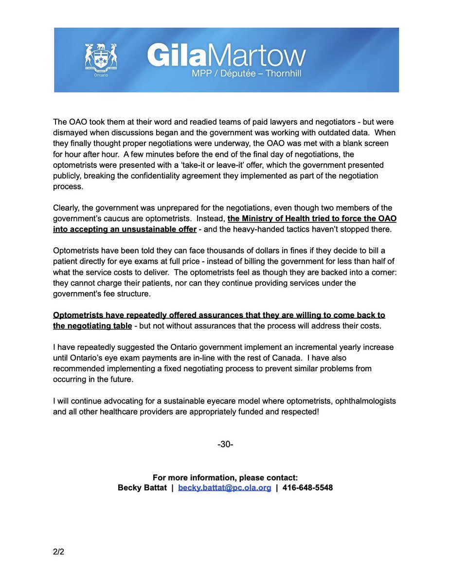 9Bakes's tweet photo. @CTVToronto Gila Martow’s full statement. Worth the read! #SaveEyeCare https://t.co/AJ7XfnmliE