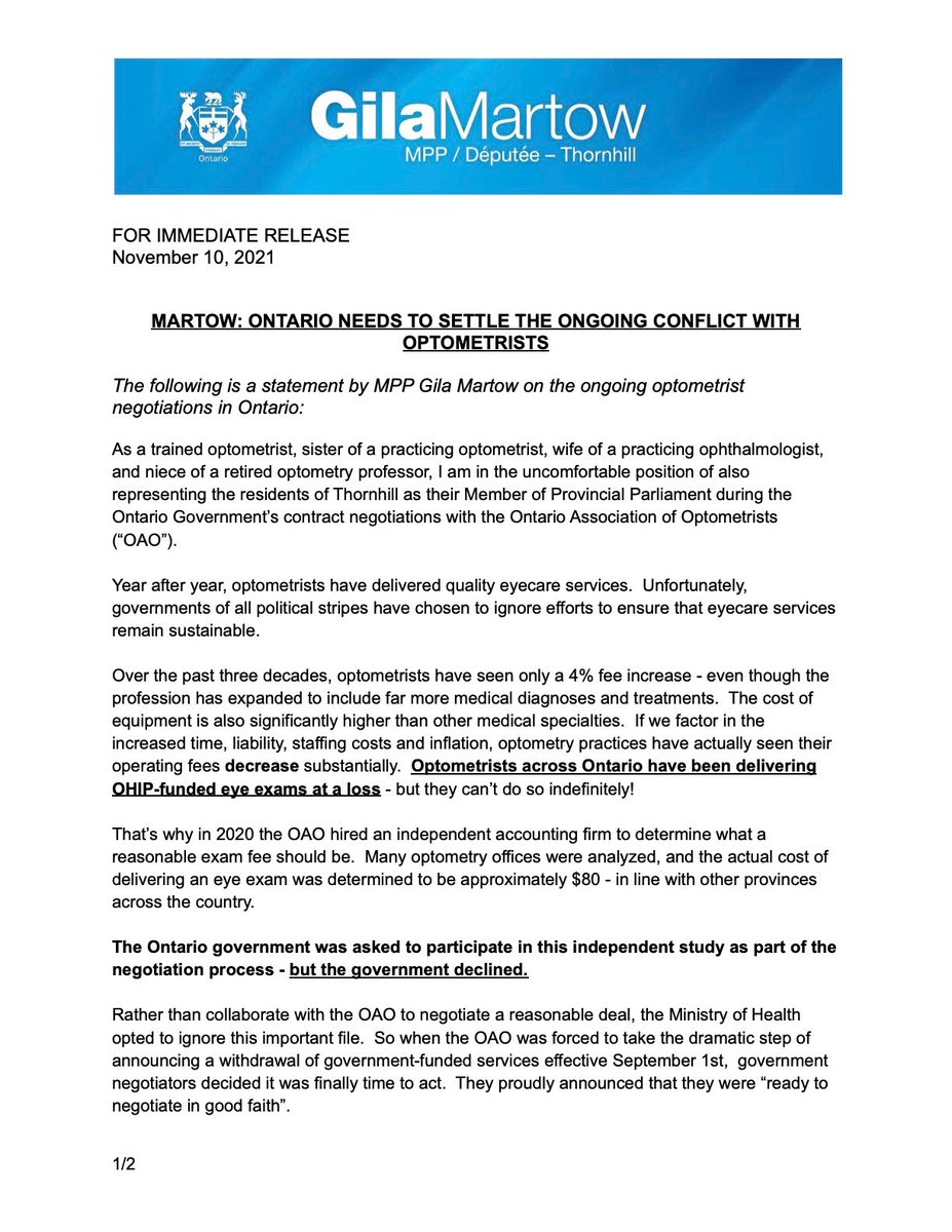 9Bakes's tweet photo. @CTVToronto Gila Martow’s full statement. Worth the read! #SaveEyeCare https://t.co/AJ7XfnmliE
