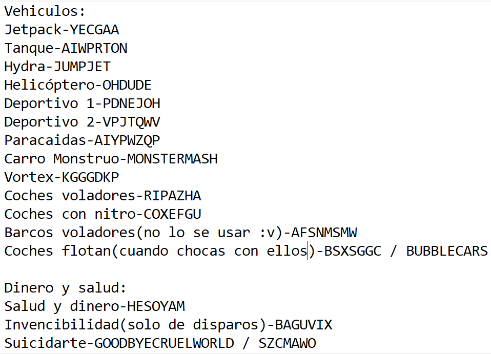 X-এ Ryuk 🎭: Aqui hay unos trucos mas una lista extra del San Andreas por  si los quieres probar Juanito :p Estos son de pc  /  X