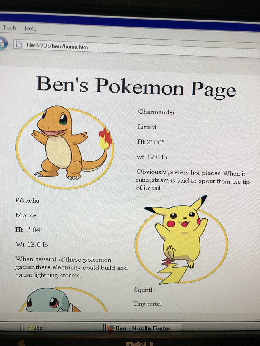 bwjwright's tweet photo. Booted up one of our childhood PC’s earlier and found this gem 😂 one of my first web projects from all the way back in 1999 - Ben’s Pokémon Page. I think this was made in FrontPage 98. #pokemon https://t.co/faUr4xe5O7