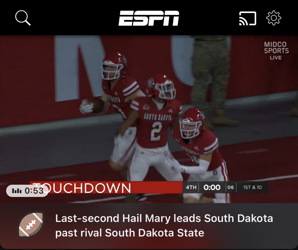 SDCoyotesFB's tweet photo. Hey y’all, go ahead and check your @espn apps😏

#WeAreSouthDakota x #WEBEATSTATE🐾 https://t.co/Zh9h2oUxXv