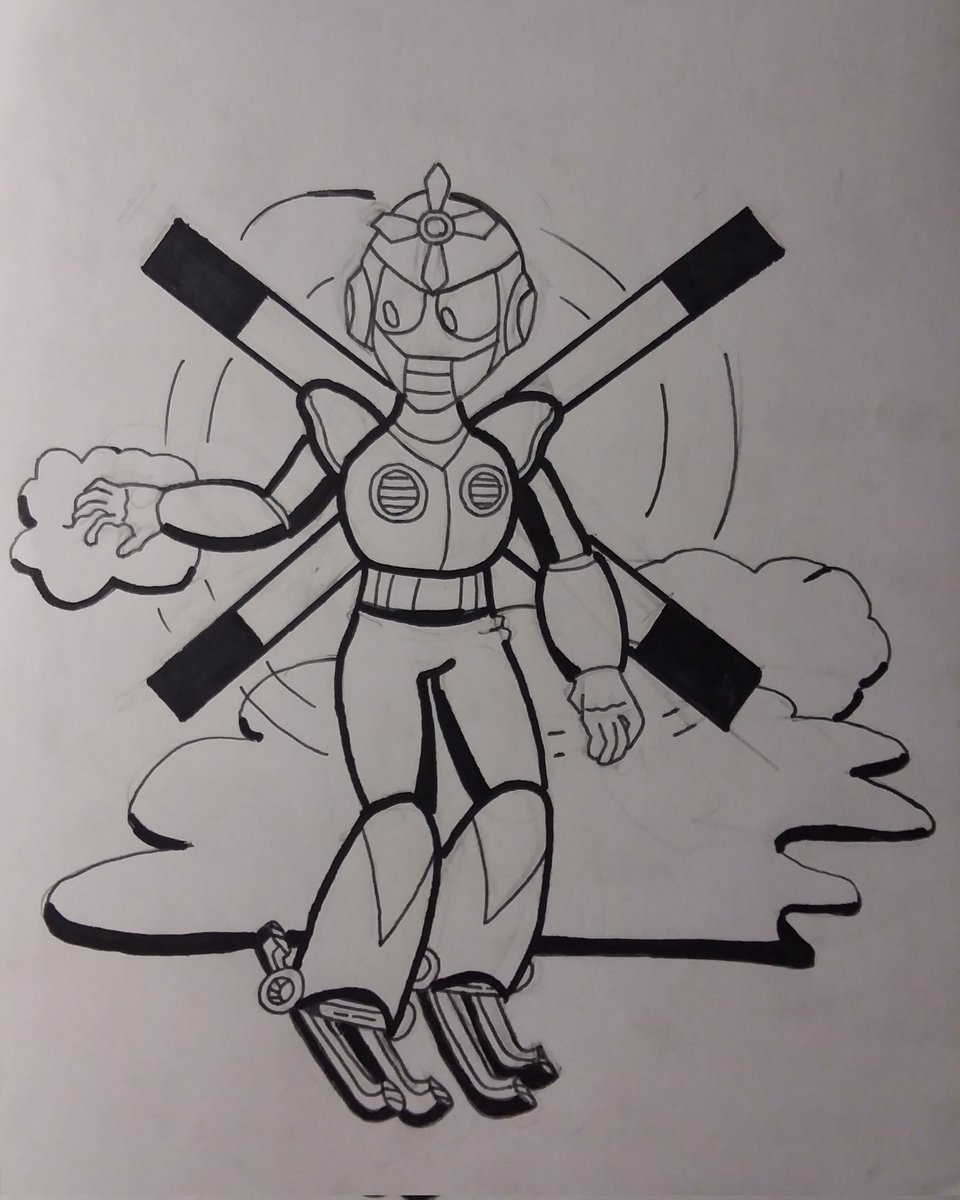 SkullMan8888's tweet image. Day 3 of inktober. Gyro Man! 
#skullman88 #gyroman #megaman5 #megaman #megamanfanart