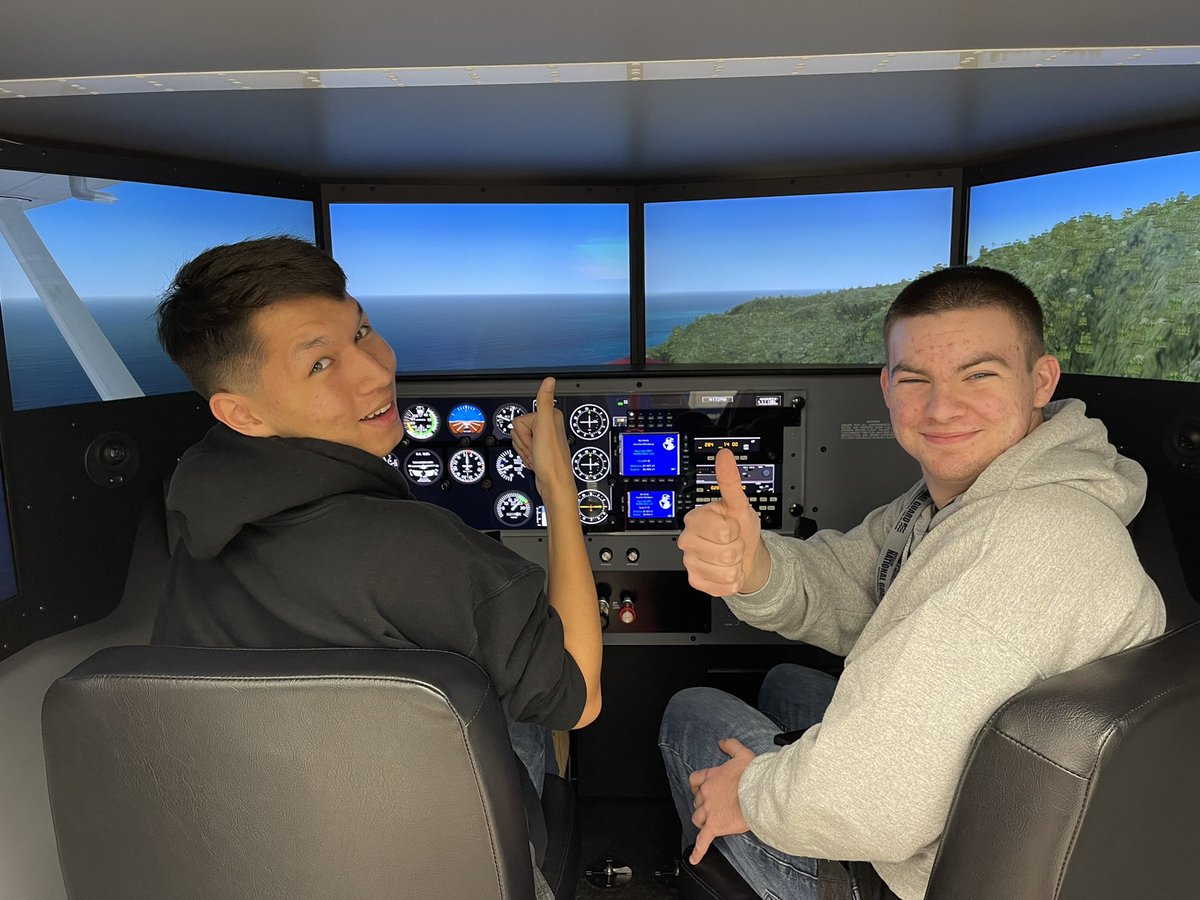 MO_20052's tweet photo. Second weekend of flying cadets in our new Redbird Full Motion Flight Simulator.  Our cadets learned skills in basic aircraft handling, level flight, turns, descents and climbs.  @KnobSchools @WarrensburgR6 @LaMonteSchool @pride_cr https://t.co/U8T2Q2U5VC
