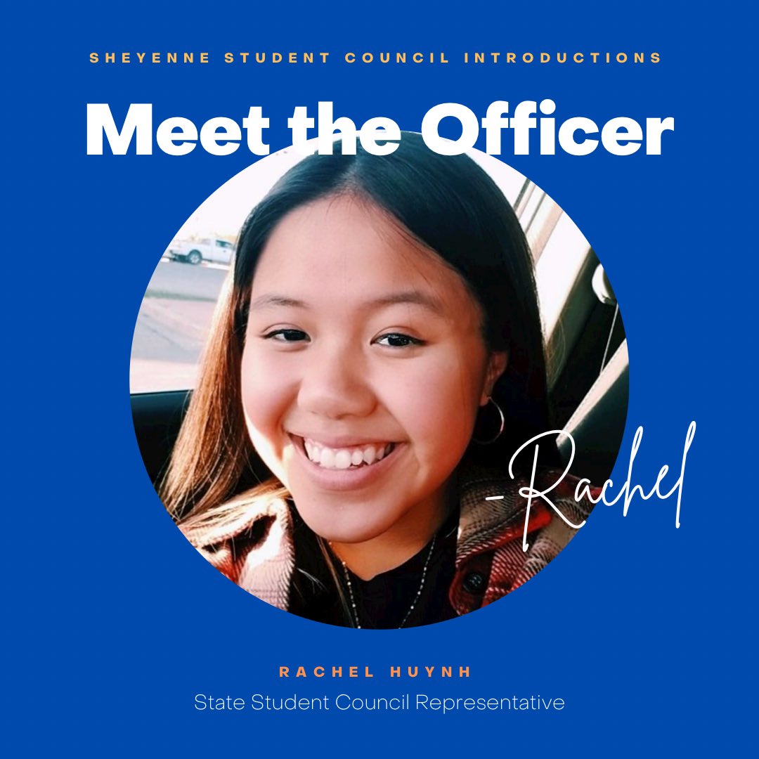 Our eighth officer introduction is Rachel Huynh, your 2021-22 State Student Council Representative! A hobby she enjoys to do is reading!Rachel would like to create inclusivity inside our council and school! She plans on creating a positive environment in our community!