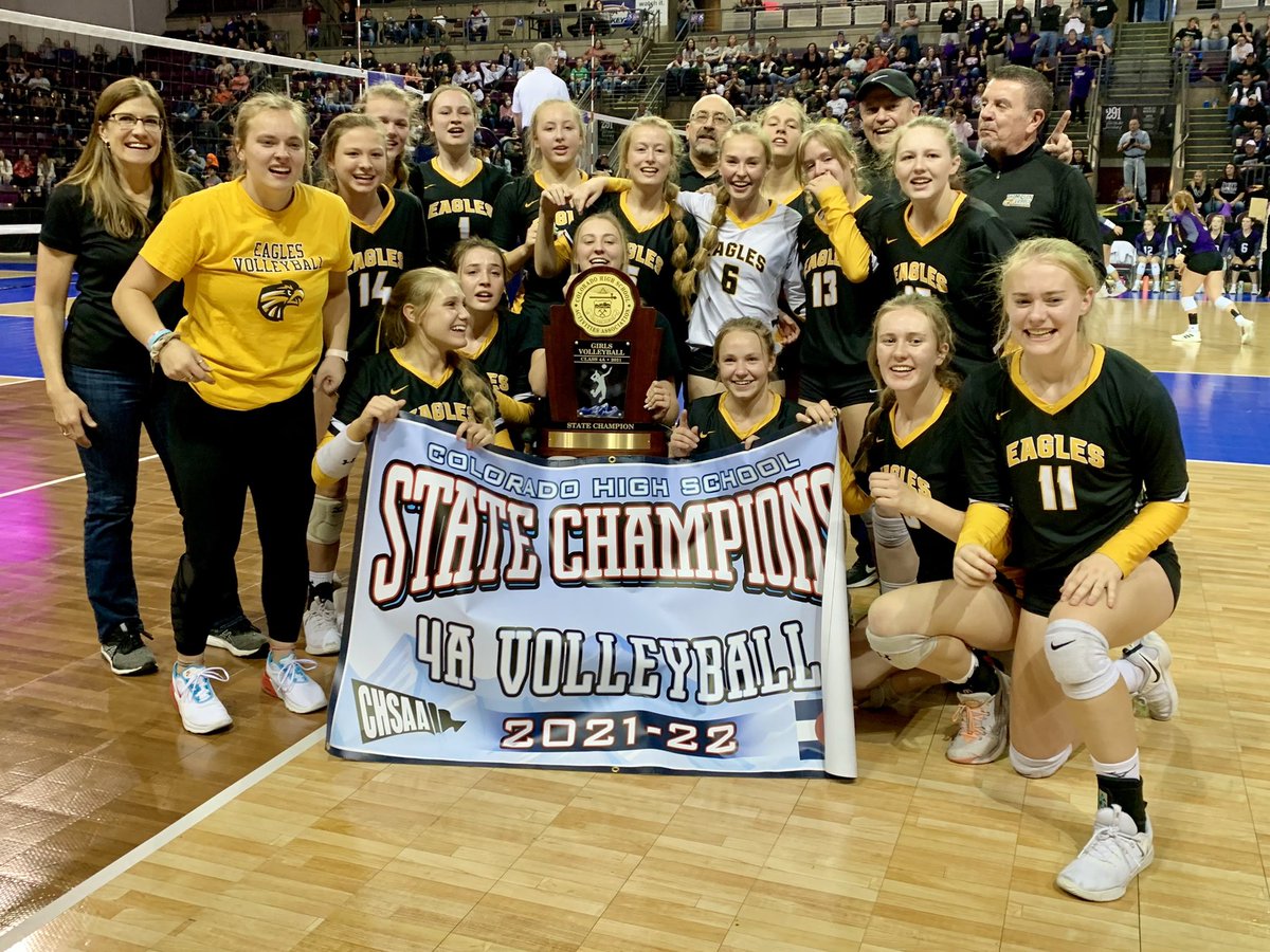 CHSAA's tweet photo. Congratulations to Thompson Valley, the 2021 Class 4A girls volleyball state champion! #copreps https://t.co/6ZlqYjB6kE