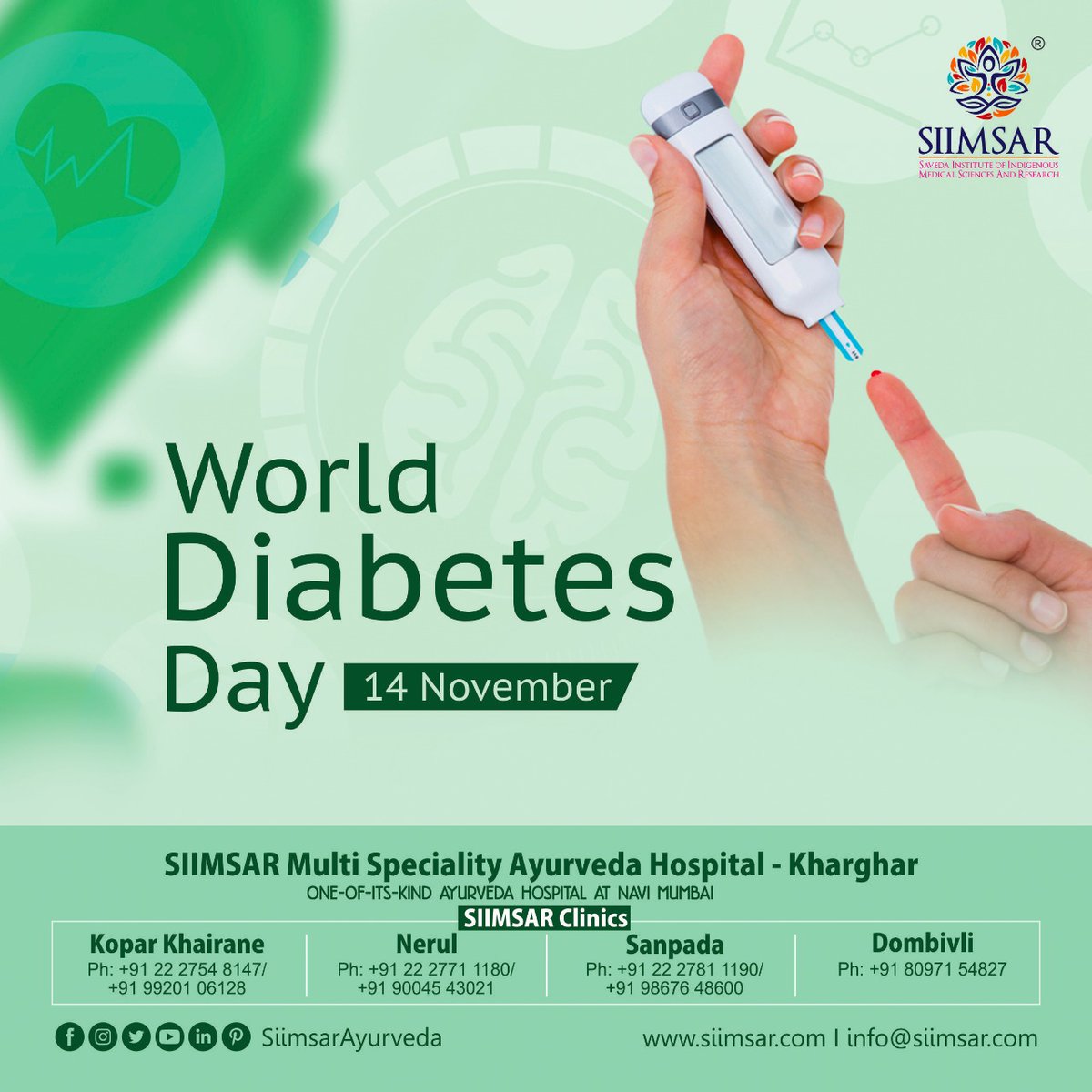 siimsar1's tweet photo. On this World Diabetes Day we must all remember to eat vegetables, exercise daily and drink water to ensure good health. Happy Diabetes Day. 
#HappyDiabetesDay  #SiimsarAyurveda #DiabetesCare   #ayurveda #ayurvedictreatment #ayurvedicmedicine https://t.co/oYPXbhMIdI