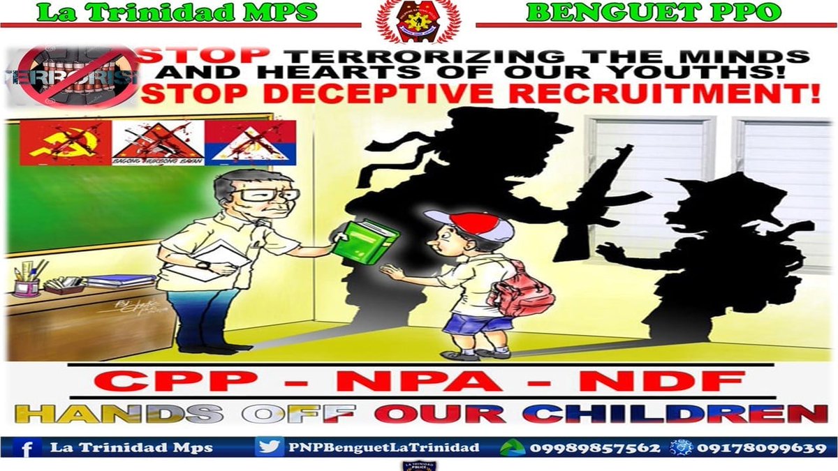 PNPBenguetLTMPS's tweet photo. @ "Stop Terrorizing the minds and hearts of our youths,
Stop Deceptive Recruitment"
#TeamPNP
#PNPKakampiMo
#WeServeAndProtect
#KKDAT
#ELCAC https://t.co/cjMfmPPfy9