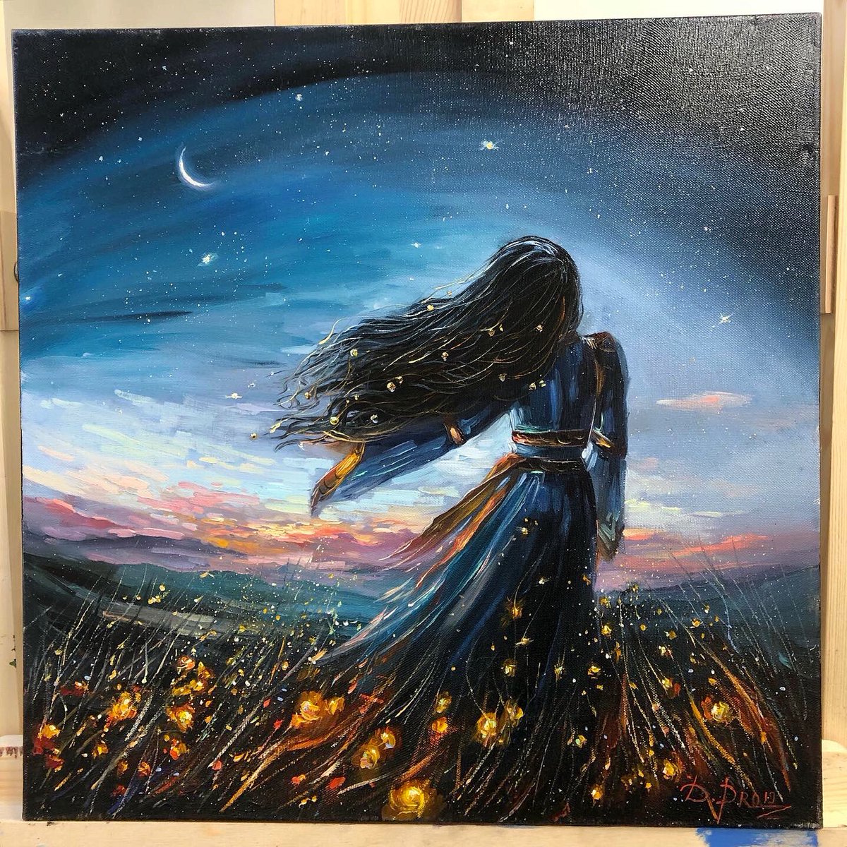 xaos_wind's tweet photo. “Fireflies” artwork, from the Star Series✨☺️
Oil on canvas, 50*50 cm.
Available.

#xaos_wind #artofxaos #fireflies #night #landscape #starrynight #girl #history #art #artist #artforsale https://t.co/Yw6eJz4QLk