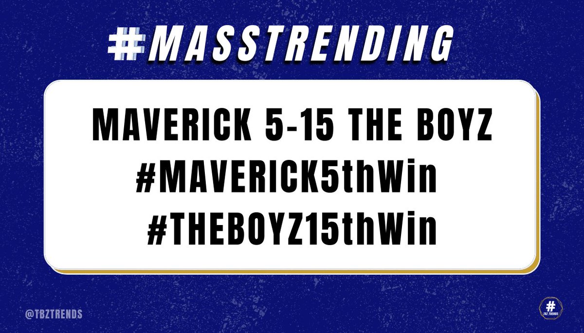 TBZTrends's tweet photo. FINALLY AN INKIGAYO WIN ON THE LAST BROADCAST OF MAVERICK ERA!!

Mass drop the tags now The Bs!

Official tags:
MAVERICK 5-15 THE BOYZ
#MAVERICK5thWin 
#THEBOYZ15thWin
+ @ WE_THE_BOYZ 

Start by dropping 15 replies below before retweeting this. https://t.co/EB81meRzrL