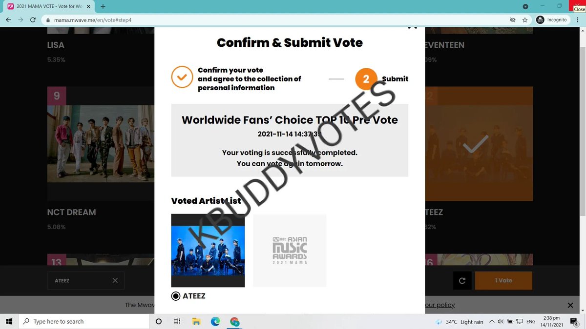 kbuddyvotes's tweet photo. Voting proofs for MAMA WWFC 

WINNER: #ATEEZ @ATEEZofficial 
Voted: 10 votes for pre-voting

#KBuddyVotes https://t.co/2yj5hkMXnB