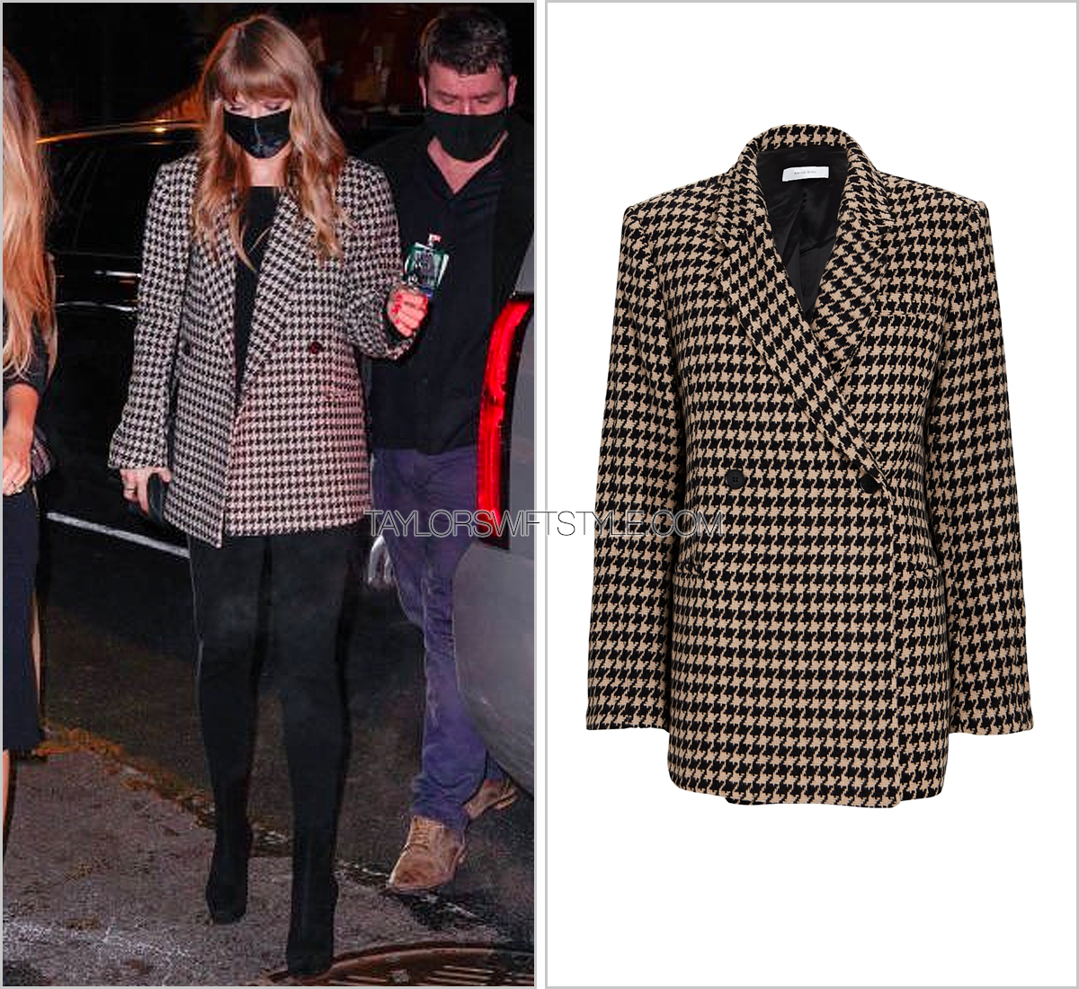tswiftstyle's tweet photo. Arriving at the #SaturdayNightLive after-party following her performance on the show @taylorswift13 wears an @AnineBing blazer ($400). Shop https://t.co/5vgdD4oZqE #TaylorOnSNL https://t.co/jtiXmjj7TO