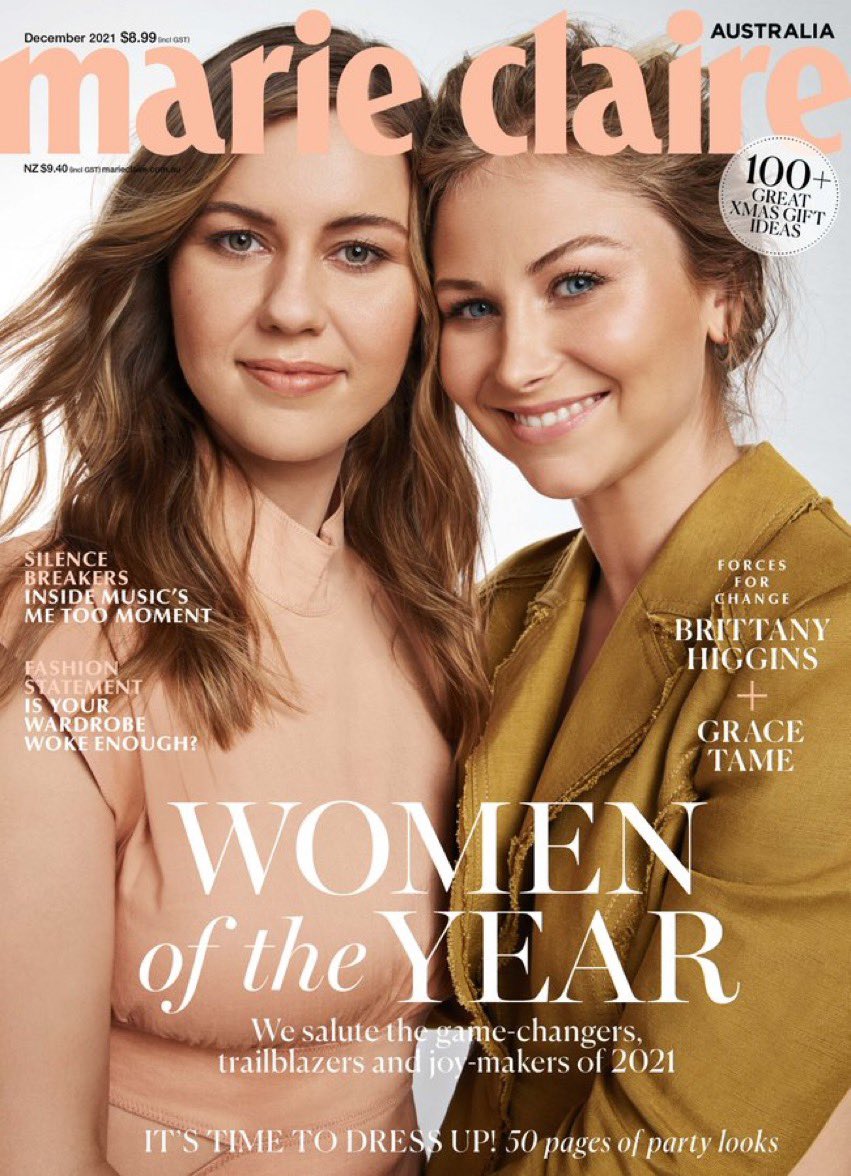 georgiedent's tweet photo. Brava @BrittHiggins_ &amp; @TamePunk - given what you’ve been endured &amp; experienced this year alone I can only imagine how wild it is to find yourselves on the cover of Marie Claire. Iconic heroes, you both!! And props to @NickyBriger &amp; MC team for the vision. 🔥💯🔥 #EnoughIsEnough https://t.co/oNSsAgHEu8