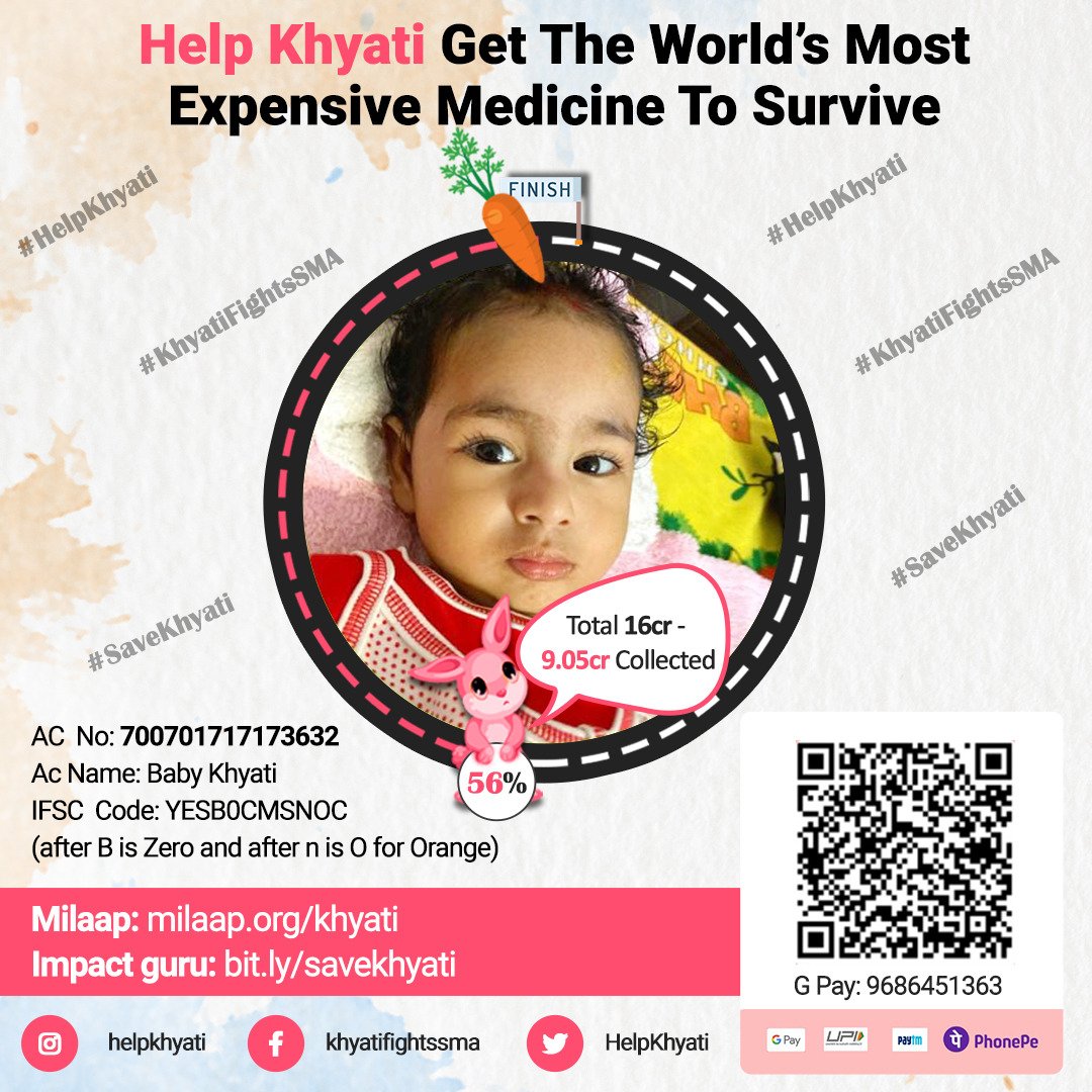 Happy Children's Day to all. Thank you all donors &amp; volunteers for your support so far.We still have some more distance to cover &amp; it's possible only with your continued support 

IG  bit.ly/savekhyati
GFM:bit.ly/gfmkhyati
Gpay 9686451363

#savekhyati #ChildrensDay