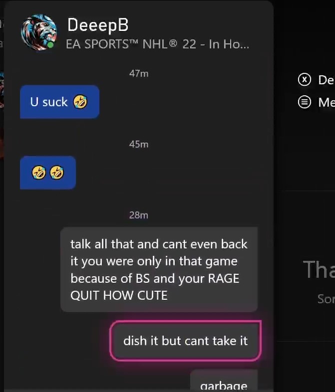 SharkeyCooks's tweet photo. @Xbox @XboxSupport @XboxP3 Somehow i get suspended after this chat the one that was deleted said "your a toxic player and you got your shit pushed in" i got suspended within 5 minutes of these messages how does that make sense he can call me a pussy tho? then continue harassing https://t.co/C9kB52t0xE