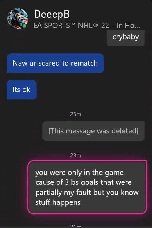 SharkeyCooks's tweet photo. @Xbox @XboxSupport @XboxP3 Somehow i get suspended after this chat the one that was deleted said "your a toxic player and you got your shit pushed in" i got suspended within 5 minutes of these messages how does that make sense he can call me a pussy tho? then continue harassing https://t.co/C9kB52t0xE