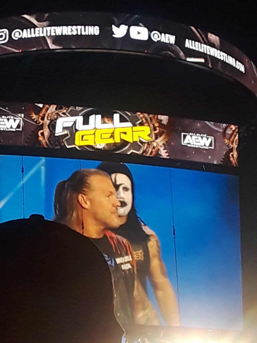 TortureChaotic's tweet photo. @AEW @IAmJericho 

Got a beauty of a still from the Big Screen

#AEWFullGear https://t.co/TFzA3zN5Ax