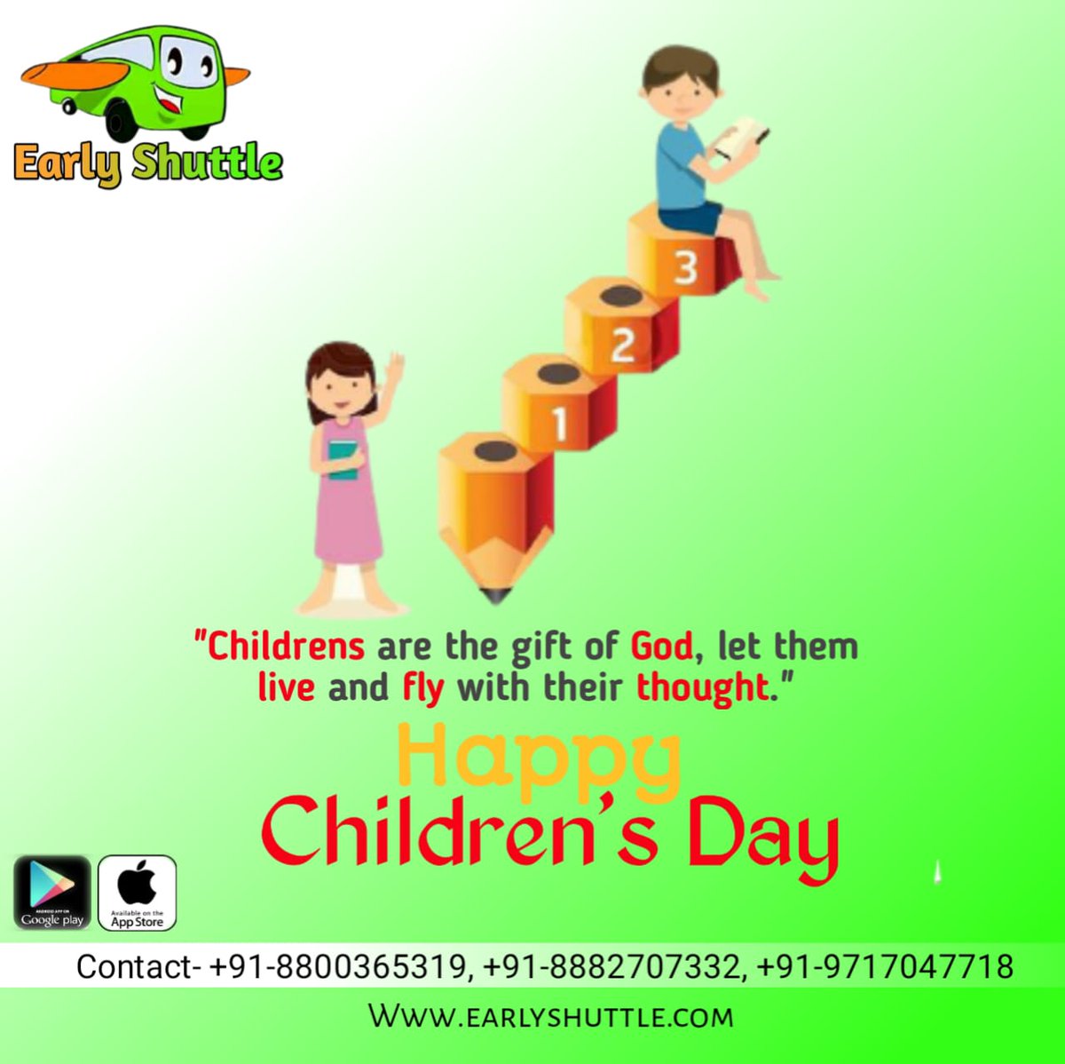 EarlyShuttle's tweet photo. Happy Children's day
14th november

Children's are the gift of god let them live and fly with their thoughts.

Follow us @early.shuttle 

Contact us +91-8800365319,+91-8882707332,+91-9717047718

#childrensday  #childrensbook  #childrensday2021 #chachanehru #14november #14nov https://t.co/cOdsy9rczl