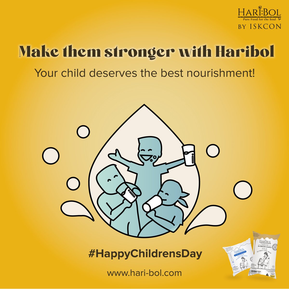 haribolmilk's tweet photo. Bring home all the A2 benefits for your child’s growth &amp; nourishment. Haribol wishes you a very Happy Children’s Day! #SwitchToA2 #Haribol #ISKCON
#HappyChildrensDay https://t.co/Fq43Ol9GrU