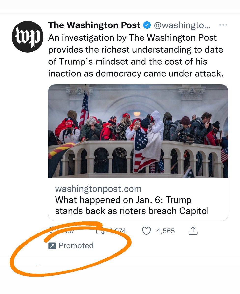 Cernovich's tweet image. The J6 insurrection is of such great public interest that the Washington Post has to buy traffic to get people to read its coverage.