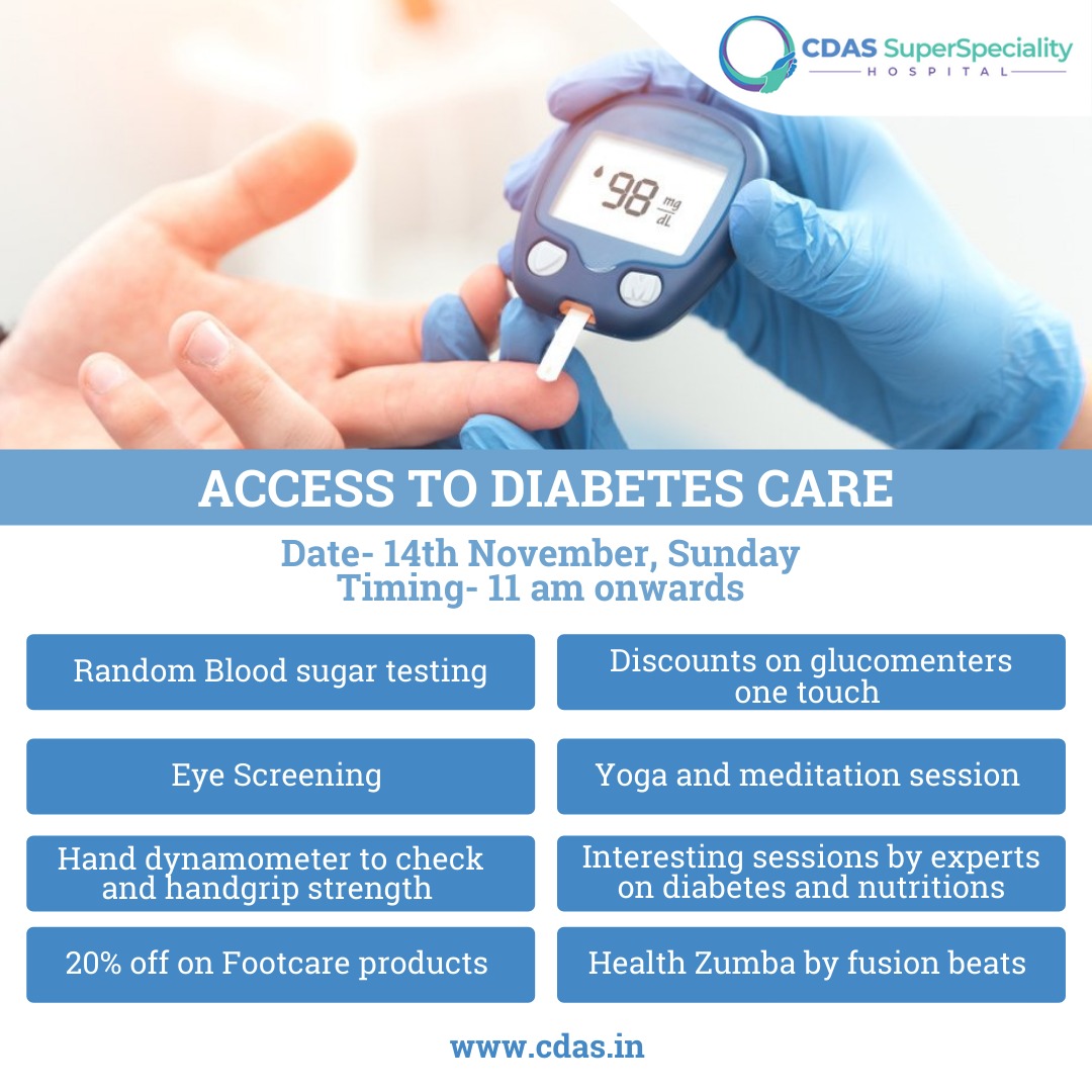 cdashospitals's tweet photo. #CDASSuperspecialityHospital invites all patients living with diabetes or pre-diabetic patients to attend ACCESS TO DIABETES CARE event being held on 14th Nov. Timing: 11:00 am onwards. 
Call: +918448997195
#DrPatro #WorldDiabetesDay2021 https://t.co/g3v3Yk5Vb0