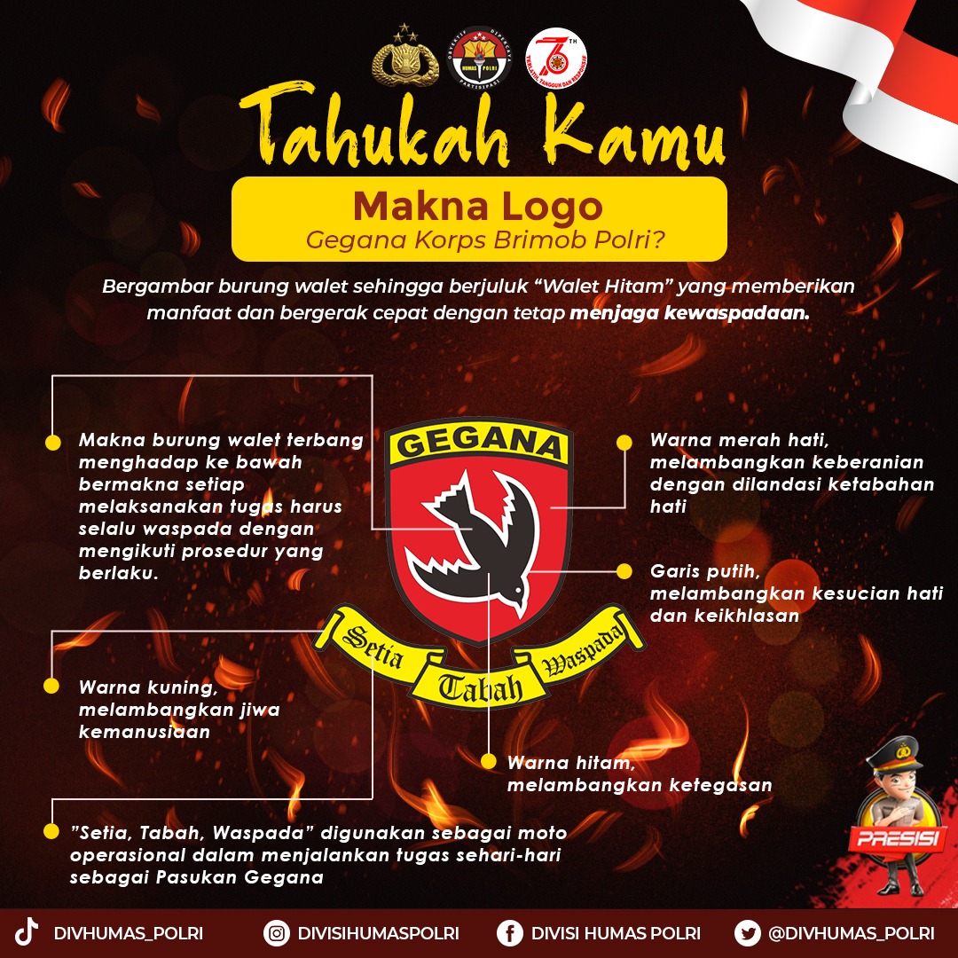 ressolokota's tweet photo. Tahukah Kamu Makna Logo Gegana Korps Brimob Polri?

Bergambar burung walet sehingga berjuluk “Walet Hitam” yg memberikan manfaat dan bergerak cepat dgn tetap menjaga kewaspadaan

*Makna burung walet terbang menghadap ke bawah bermakna setiap melaks tugas harus selalu waspada https://t.co/rGB7Z9SGJT