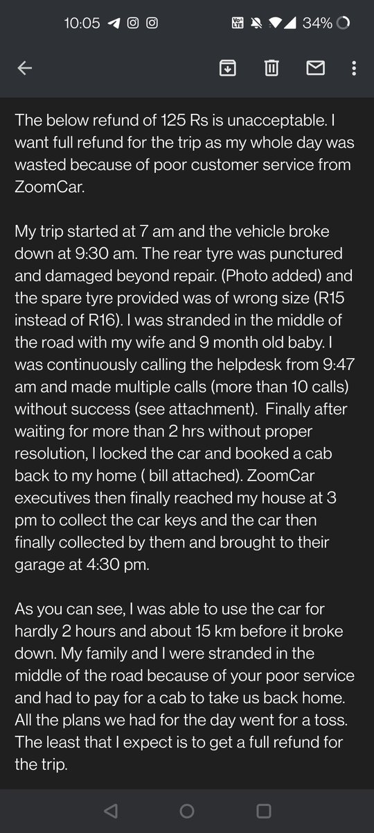 comatosesamurai's tweet photo. @ZoomCarIndia I have received only part of my refund and you guys seem to have closed the ticket. Your helpline is also not working. Is this the kind of service you give to your customers? https://t.co/4LIH9uN1Cr