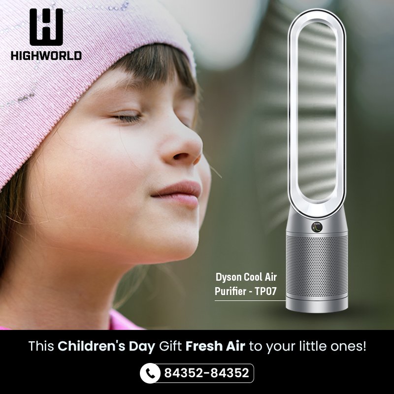 HighWorld_com's tweet photo. This #ChildrenDay gift a Dyson Cool Air Purifier to your little ones because the health effects of air pollution are imperiling on them.
Shop now at Dyson Demo:
@Vegas_Mall , Dwarka, Delhi
@ElanteMall , Chandigarh
Call us at 84352-84352
#Dyson #HighWorld #AirPollution #AQI https://t.co/HywSg8JYz1