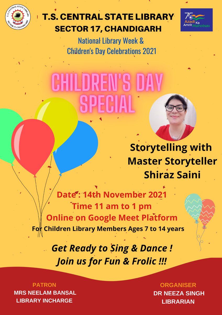 neeza_singh's tweet photo. Organising National Library Week and Children’s Day Celebrations 2021 🎊
Happy Children’s Day 🎉 #ChildrensDay2021 #NationalLibraryWeek2021 https://t.co/EhvrEHkg6Z