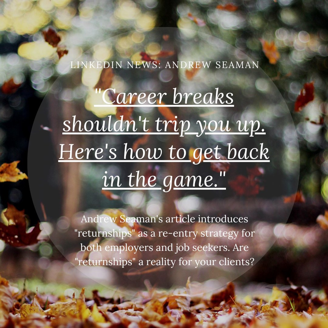 Worry that taking a break from your career will jeopardize your progression? Don't be. Find out why in an article by Andrew Seaman - Career breaks shouldn’t trip you up. Here’s how to get back in the game bit.ly/3F8c8Hc