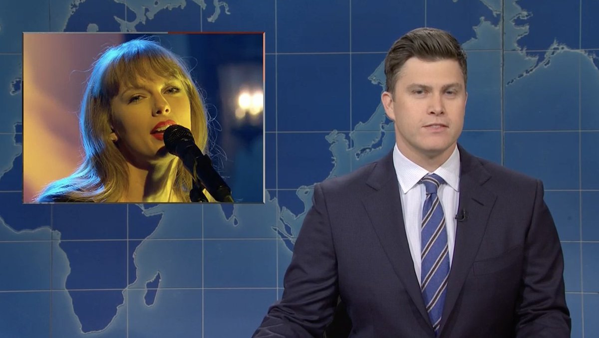 TSwiftinAsia's tweet photo. 📺 | "The lesson we all learned this week is: never break up with Taylor Swift. She will sing a 10-minute song about you on national television. At very least, at very least, return the scarf." #TaylorOnSNL
– Colin Jost opening 'The Weekend Update' on SNL https://t.co/ccy5ciLKHT