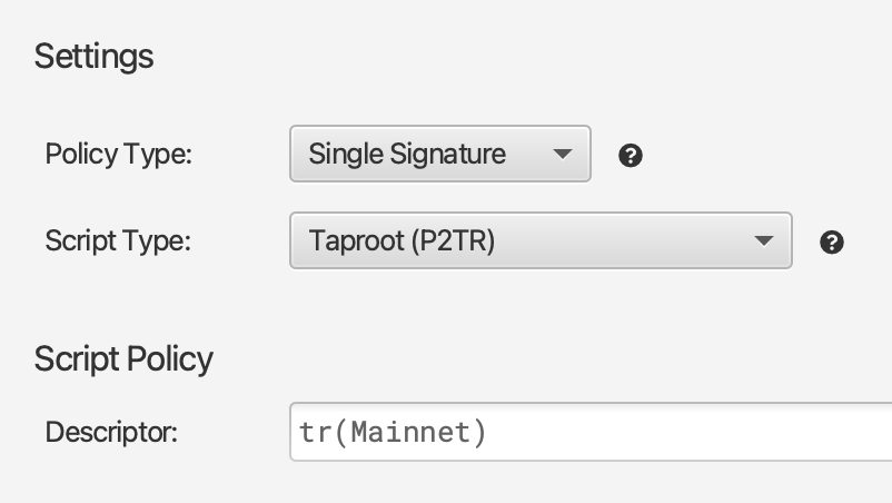SparrowWallet's tweet image. Taproot (P2TR) script type now available when creating a new wallet in Sparrow. 🥕