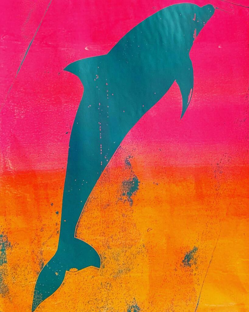 Another dolphin mono print… has a nice tropical feel. Acrylics on paper. #acrylicart #acrylicprints #monoprint #monoprinting #print #printmaking #acrylics #dolphins #natureart #wildlife #sealife #tropical #tropicalprint #gelliplate #gelliprint