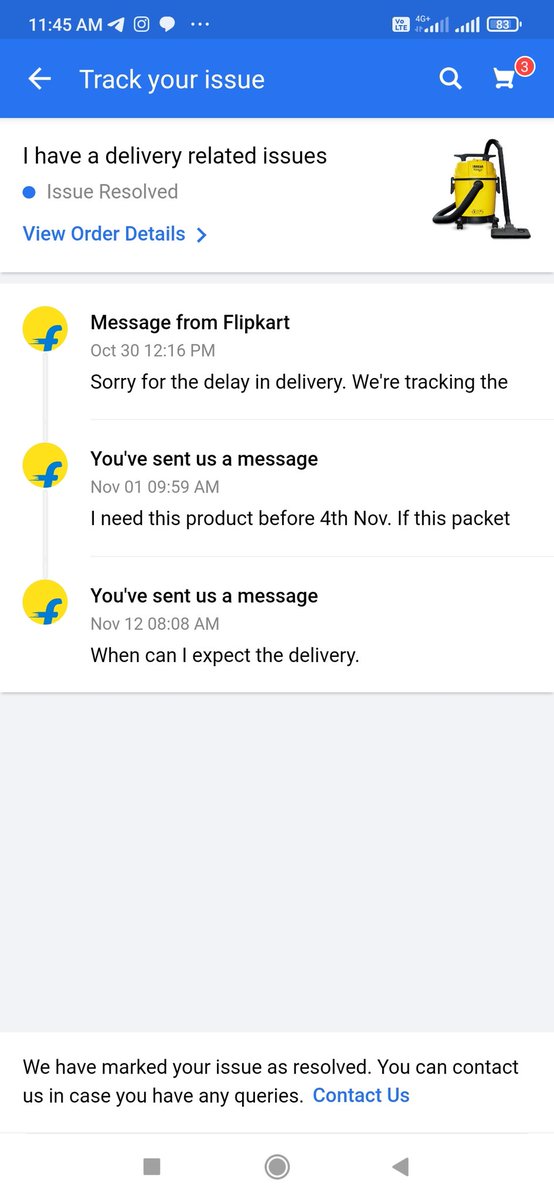 worldanu's tweet photo. @flipkartsupport @Flipkart how can you show that my issue is resolved, I am following up for same but no resolution has been provided https://t.co/krmWv9R9Su