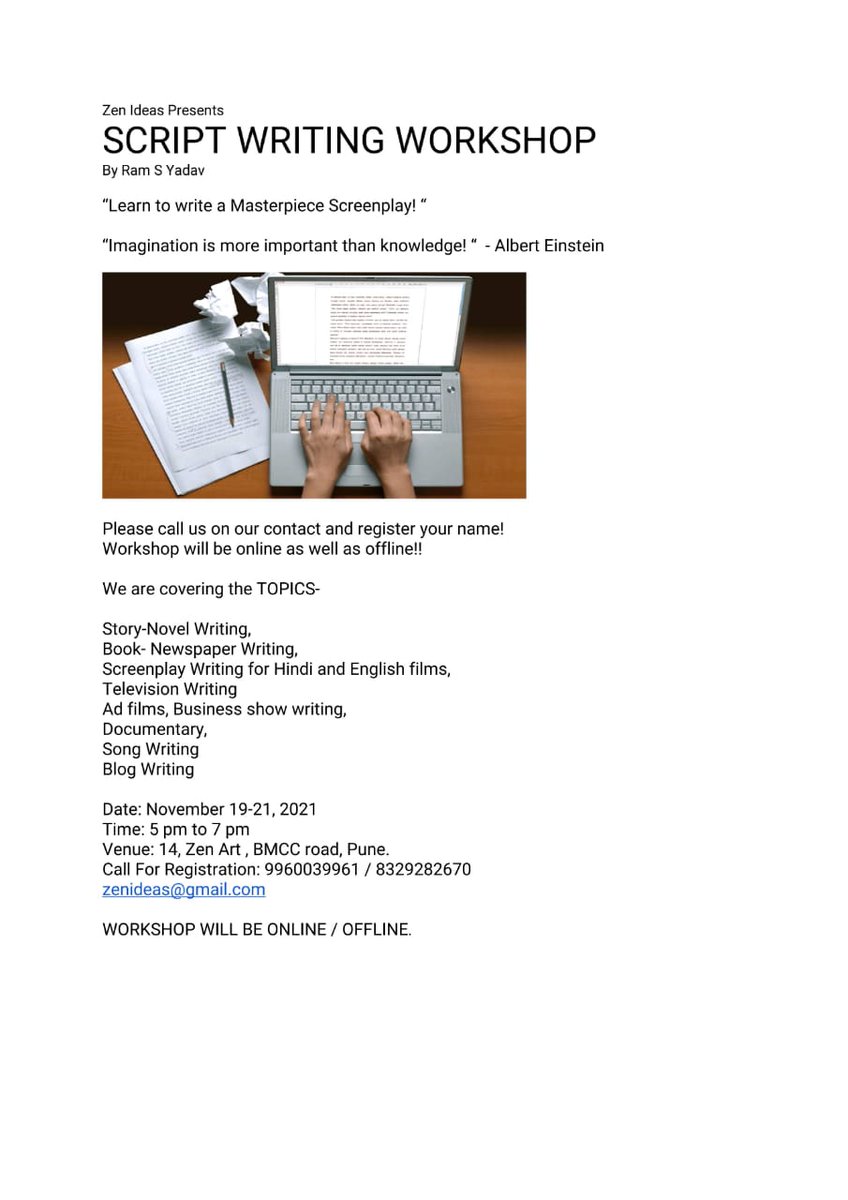 iamshriramyadav's tweet photo. Join my Script Writing Workshop! #Scriptwriting #screenplay #creativewriting #Creative #WritingLife #writing #film #filmwriter #MovieLovers #moviewriting #Screenwriter #workshop #writingworkshop #Online #education #skills #Job #JobSearch #JobOpportunity #ideas #innovations https://t.co/g8KrQlqKAw