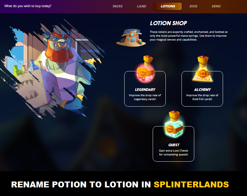 GamingInAsia's tweet photo. I just submitted a Splinterlands proposal to rename Potion to Lotion.

https://t.co/6dhRhdWQFb

#Splinterlands @splinterlands https://t.co/AiMLkjyYhw