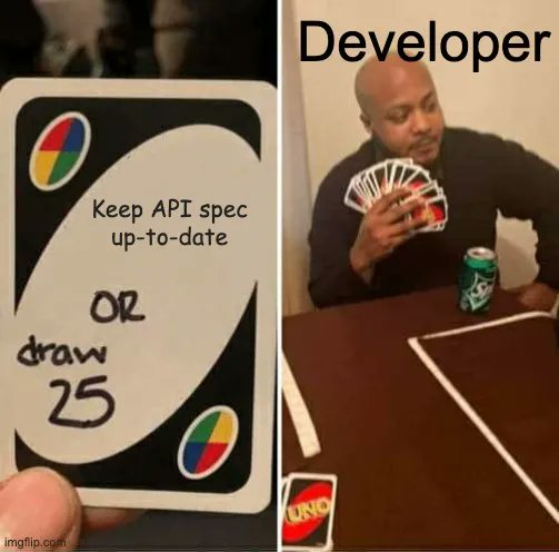 restqa's tweet photo. How many of your Microservice API specification are up to date ? 😂 
If you don't know just use @restqa!

#microservice #testautomation #opensource #meme #programmingmemes https://t.co/IkK5ANXxAx