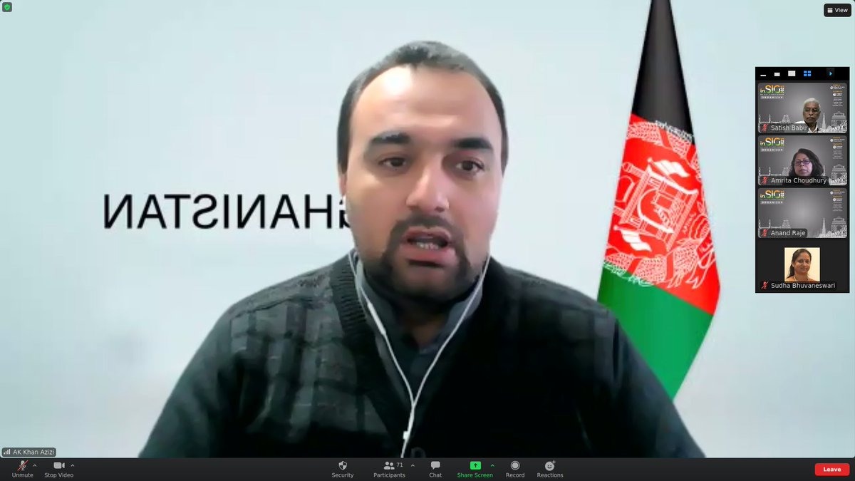 inSIG alumnus from Afghanistan, AKK Azizi, sharing his experiences from his earlier Fellowship, at the #inSIG2021 Fellows "Meet-and-Greet" virtual session. <a href="/IndiaSIG/">inSIG</a> insig.in
