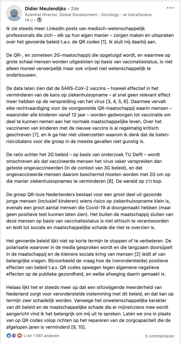 Belangrijke mededeling van de Scientist Director, Global Development Oncology bij AstraZeneca.
linkedin.com/in/didier-meul…
#2GWeigeraar #QRWeigeraar