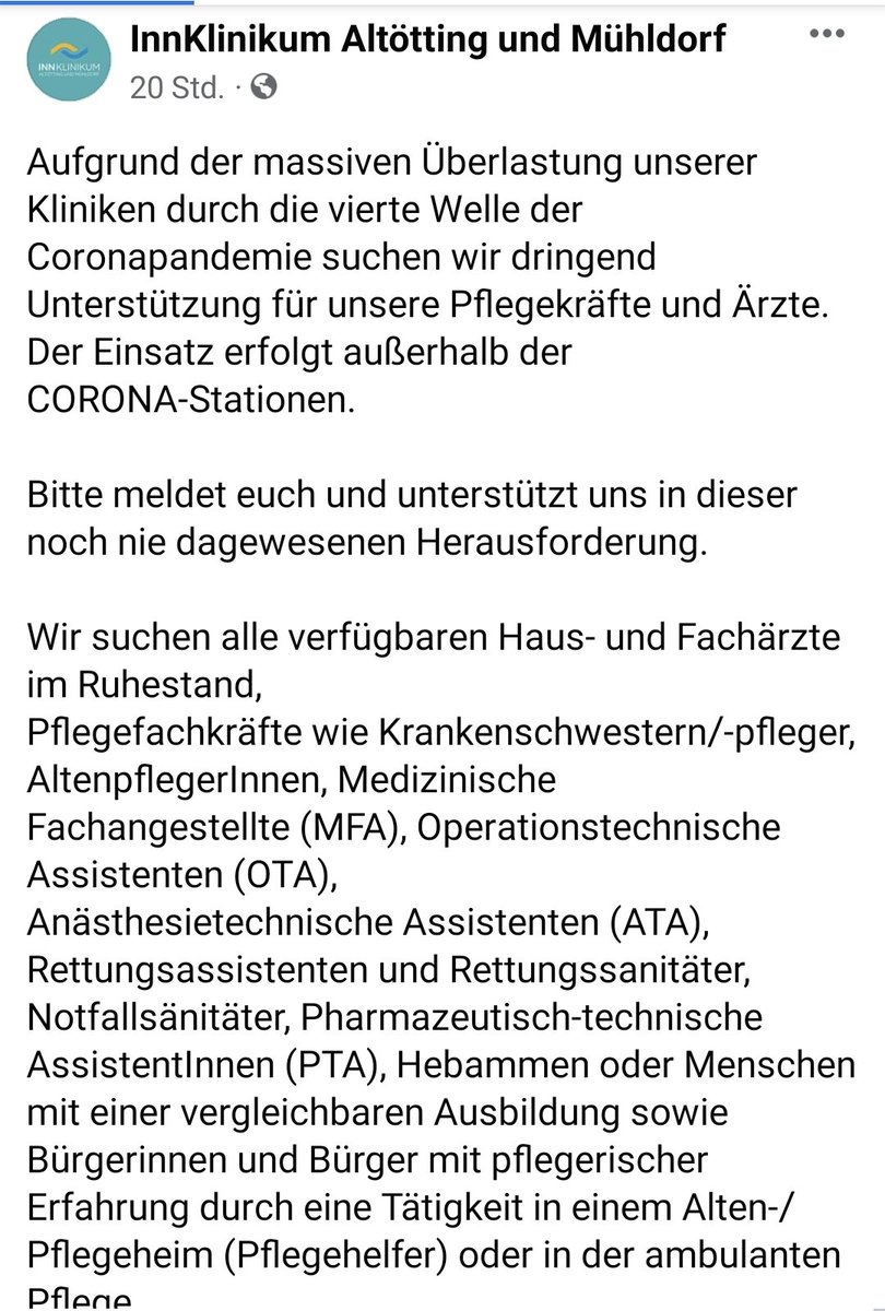 Falls es bisher unklar war: so sieht es aus, wenn Krankenhäuser um Hilfe rufen.
#vierteWelle #SARSCoV2