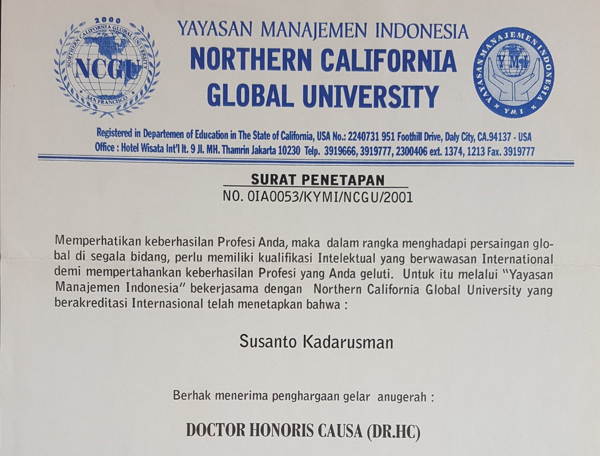 SantoHSK's tweet photo. 20 YEARS AGO - DOCTOR HONORIS CAUSA (DR.HC)

sukses sehat dan semoga kita selalu berada di bawah lindungan NYA
.
.
.
#enterpreneur
#enterpreneurquotes #2001 #memories #personalbranding #doctorhonoriscausa #motivation #successquotes #inspirationalquotes #lifelessons https://t.co/5LrzgHNlds