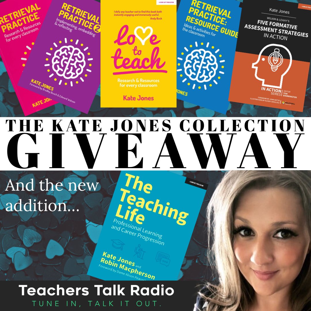 We're giving away all six of <a href="/KateJones_teach/">Kate Jones</a>'s books, including Kate's newest book, The Teaching Life! 📚

For a chance to win:
1) Retweet this tweet ♻️
2) Follow us (if you're not already) ➡️

Deadline is Sunday 21 November at 12pm GMT and Kate will announce the winner!